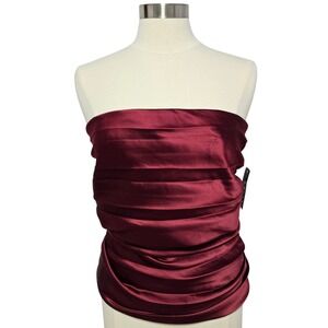 NWT Ralph Lauren Tuscany Red Strapless Ruched Satin Formal Top Burgundy Size 10